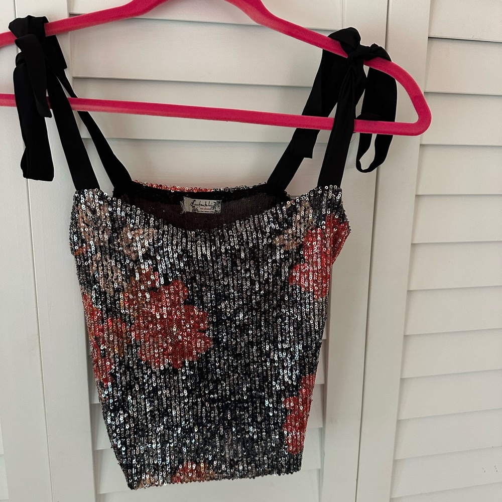 Free People Black and Red Sequin Camisole